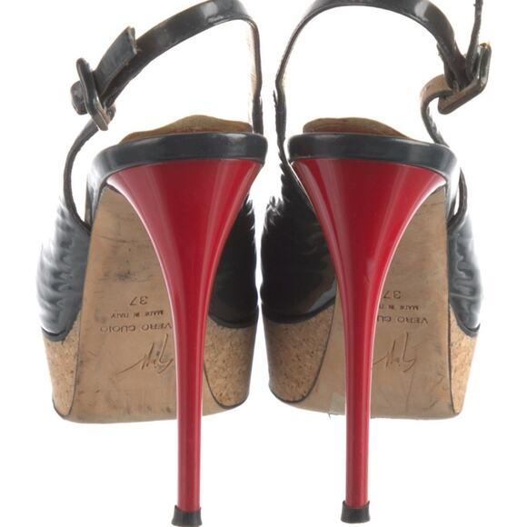Giuseppe Zanotti Black and Red Slingback Heels with Peep-Toe EU 37/US 7 - Picture 4 of 6